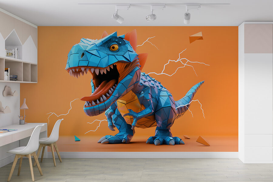 Dinosauro blu da cui fuoriesce un fulmine