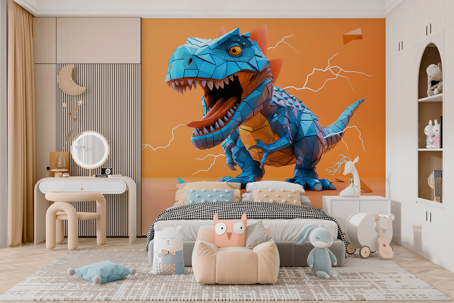 Dinosauro blu da cui fuoriesce un fulmine