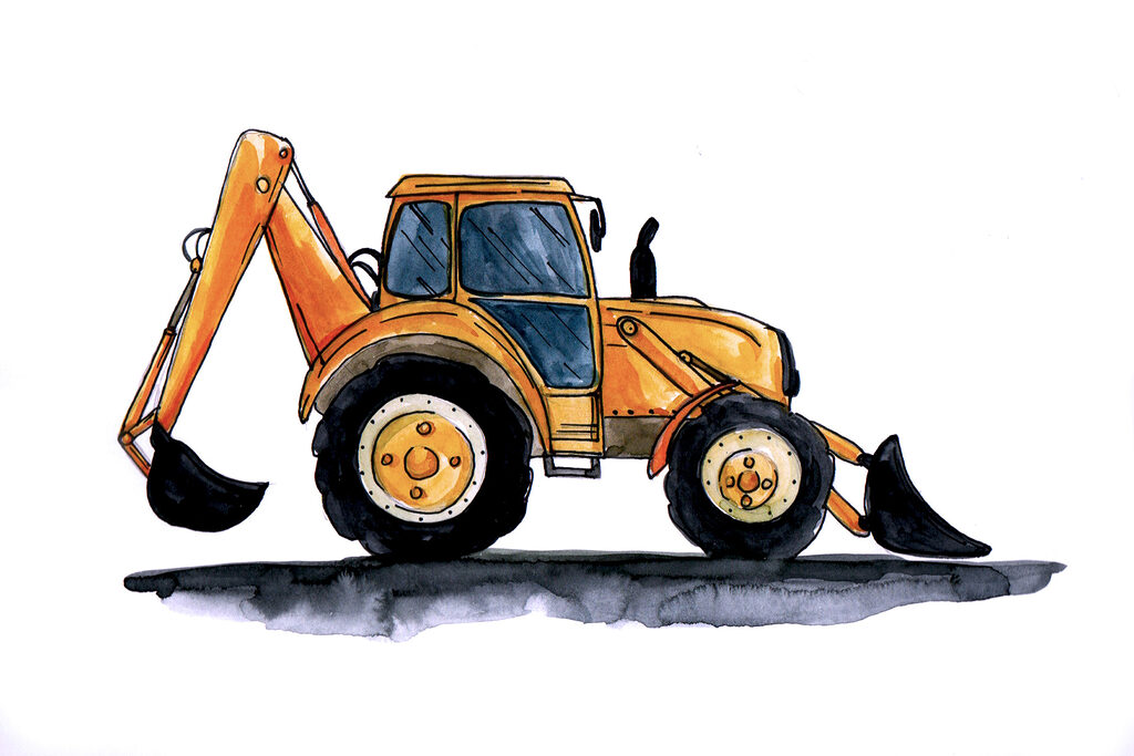 Watercolor of a yellow tractor