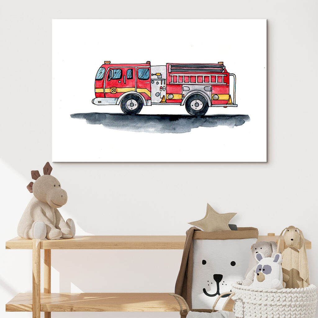 Watercolor drawing of a fire truck Watercolor drawing of a fire truck