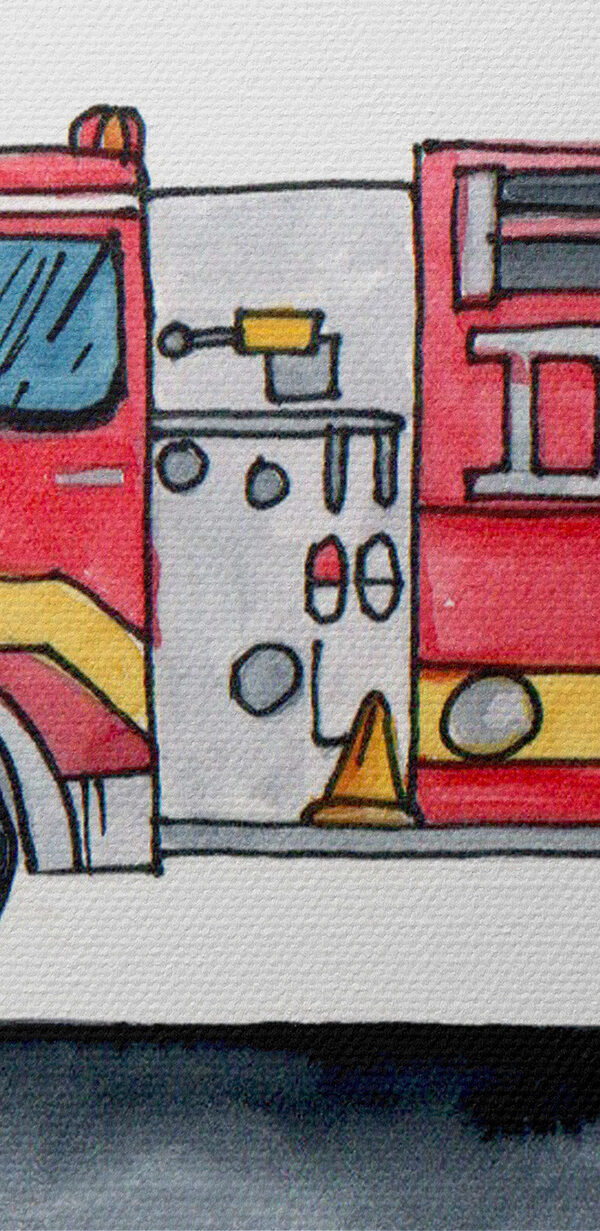 Watercolor drawing of a fire truck Watercolor drawing of a fire truck