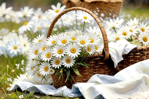 Basket of white daisies