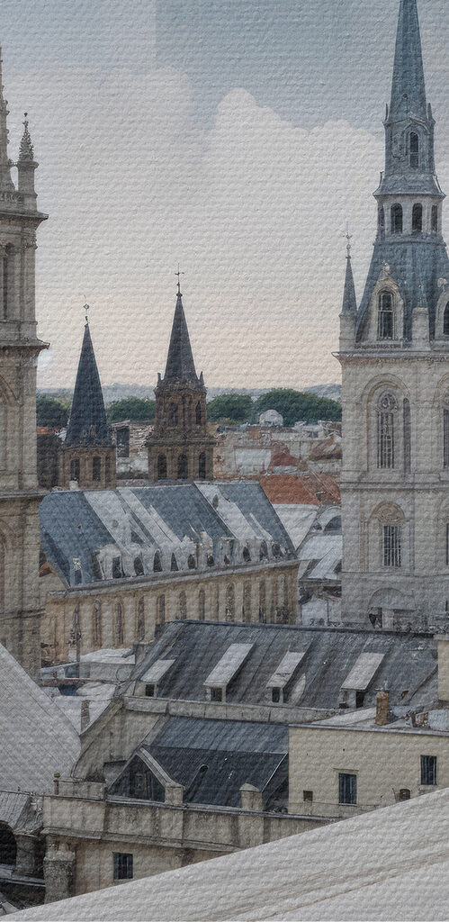 City with tall spires and a city skyline City with tall spires and a city skyline