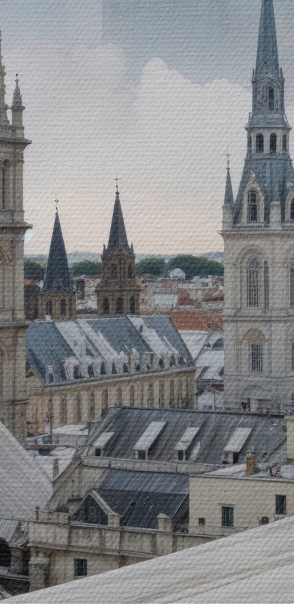 City with tall spires and a city skyline City with tall spires and a city skyline