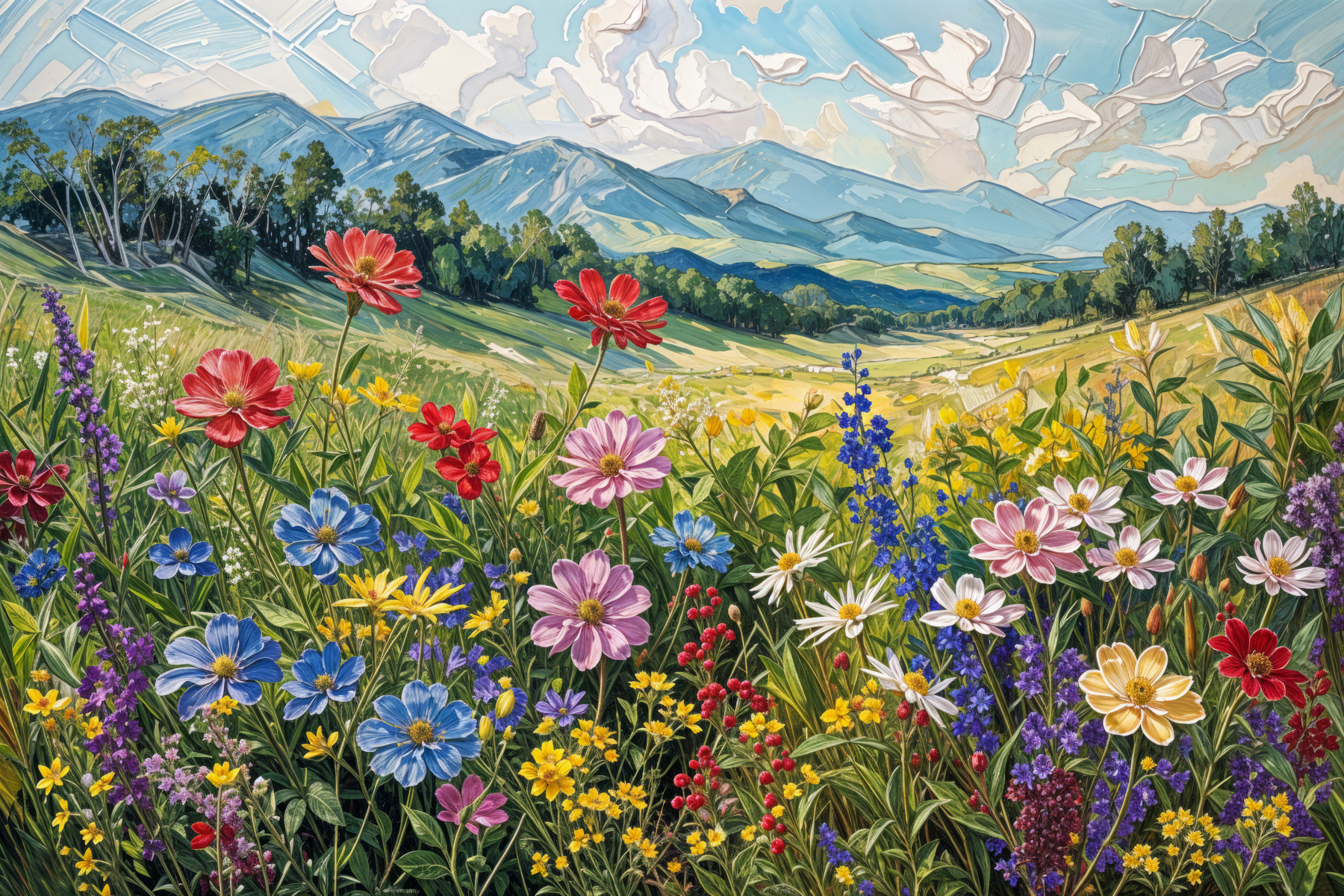 Painting of flowers in a field