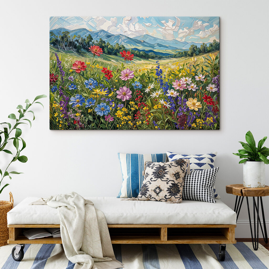 Painting of flowers in a field