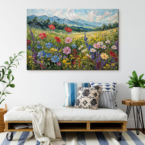 Painting of flowers in a field