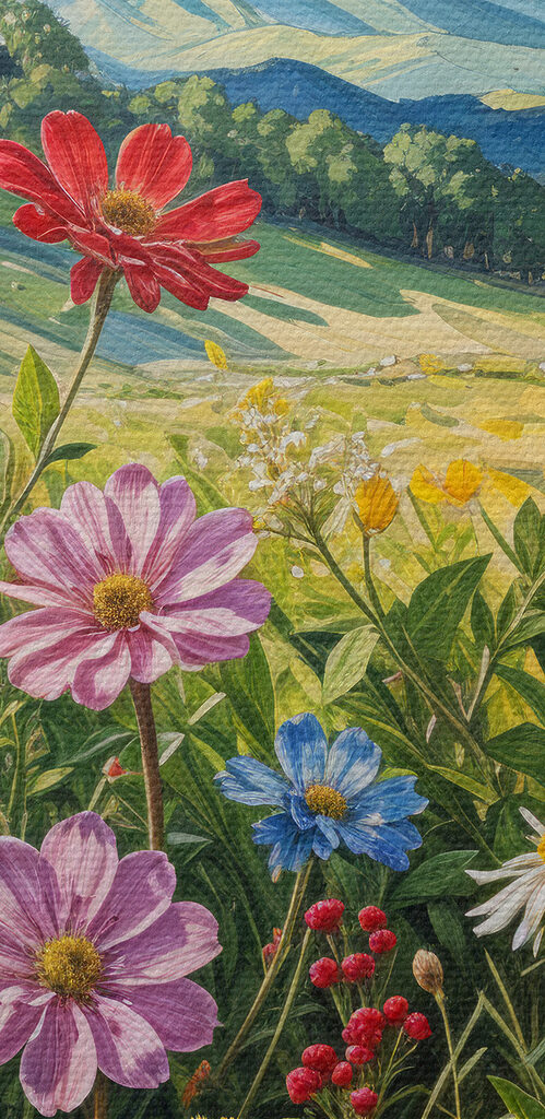Painting of flowers in a field