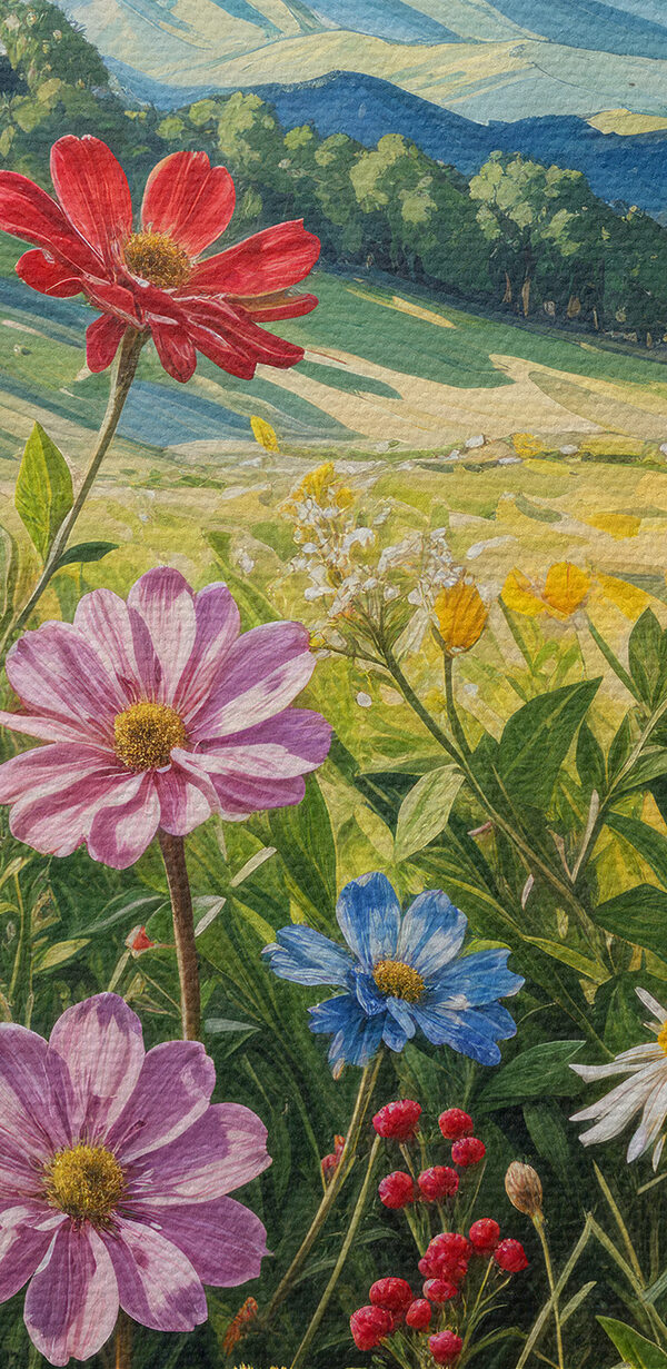 Painting of flowers in a field