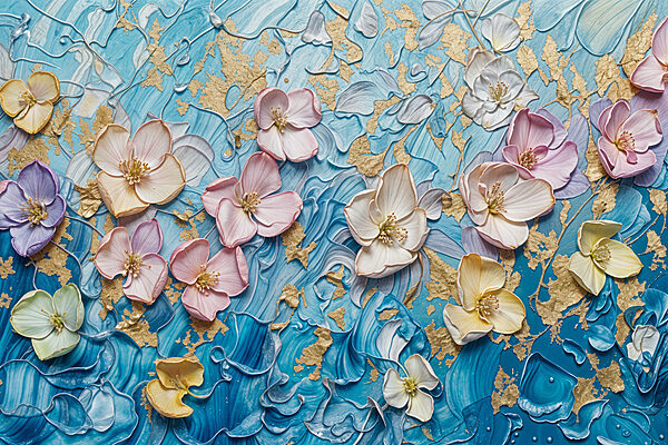 Painting of flowers on a blue surface Painting of flowers on a blue surface