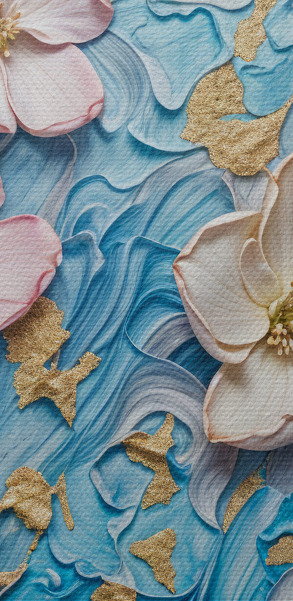 Painting of flowers on a blue surface Painting of flowers on a blue surface