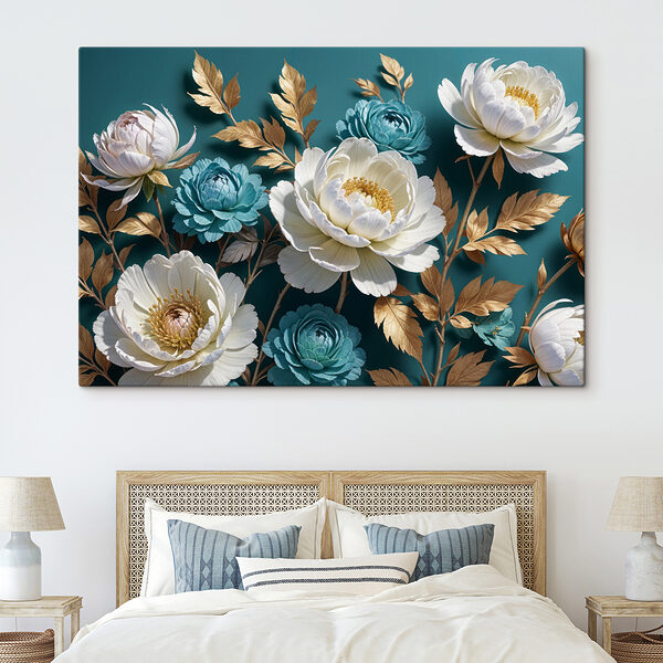 Quadri Quadri Composizione di fiori bianchi e blu (COD: s40036)