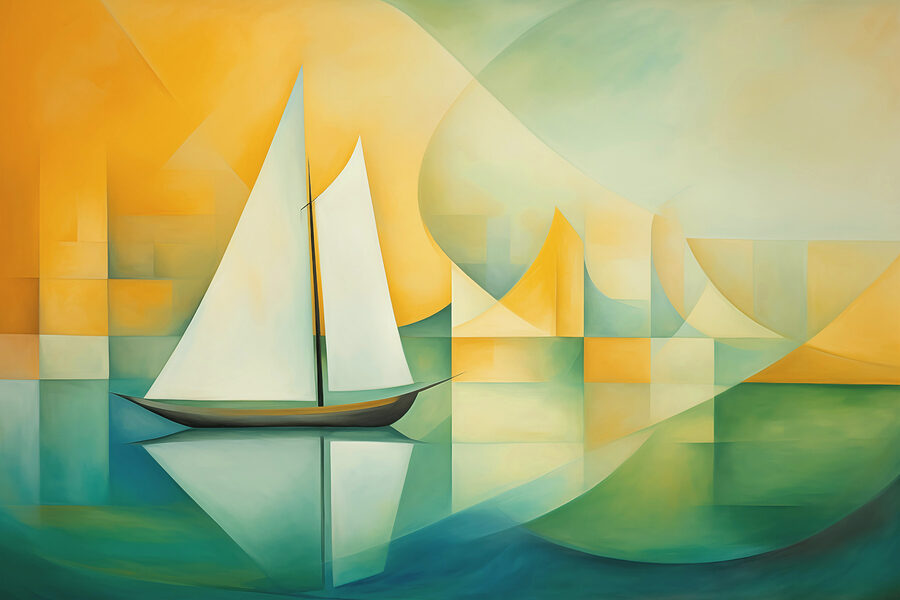 Pittura di una barca a vela sull'acqua