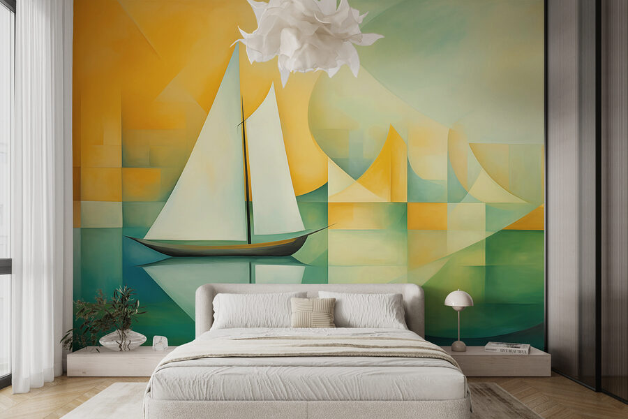 Pittura di una barca a vela sull'acqua