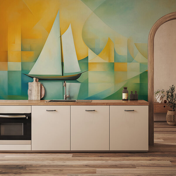 Pittura di una barca a vela sull'acqua Pittura di una barca a vela sull'acqua
