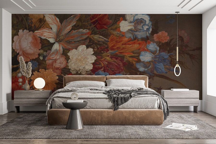 Carta da parati Pittura di fiori su una superficie marrone - immagine 2