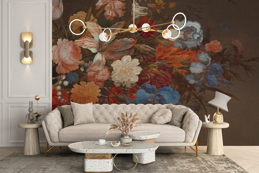 Carta da parati Pittura di fiori su una superficie marrone - immagine 4