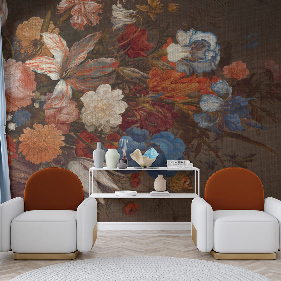 Carta da parati Pittura di fiori su una superficie marrone - immagine 5