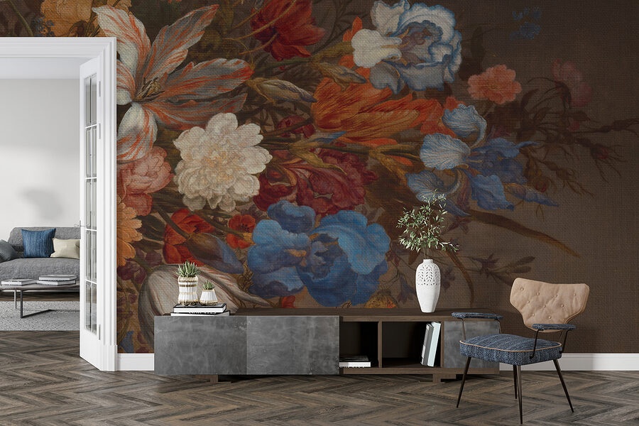 Carta da parati Pittura di fiori su una superficie marrone - immagine 6