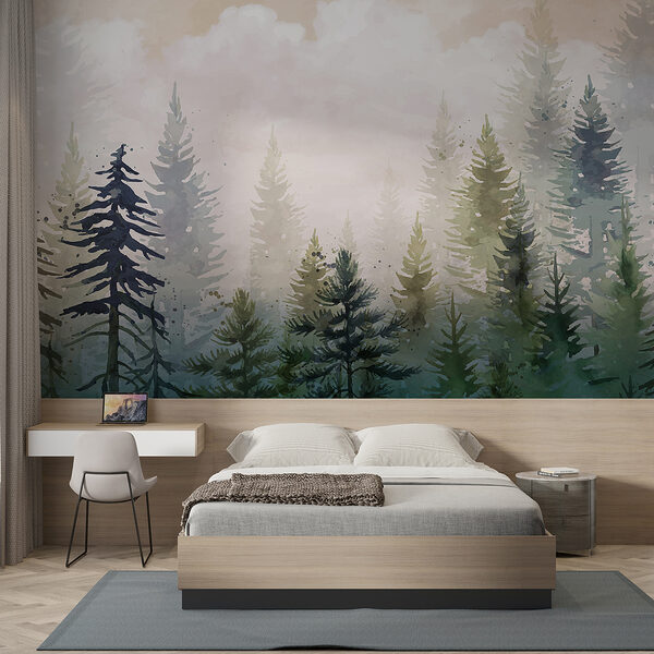 Pittura di alberi nella nebbia Pittura di alberi nella nebbia
