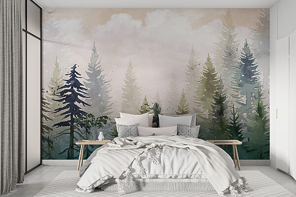Pittura di alberi nella nebbia Pittura di alberi nella nebbia