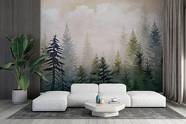 Pittura di alberi nella nebbia Pittura di alberi nella nebbia