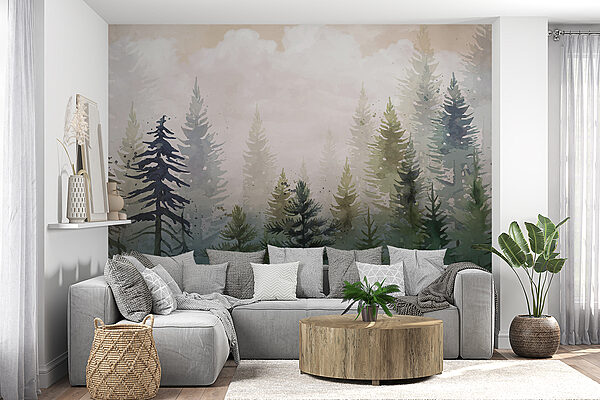 Pittura di alberi nella nebbia Pittura di alberi nella nebbia