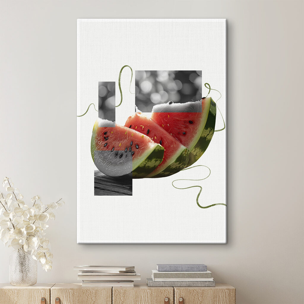 Watermelon slices with black seeds