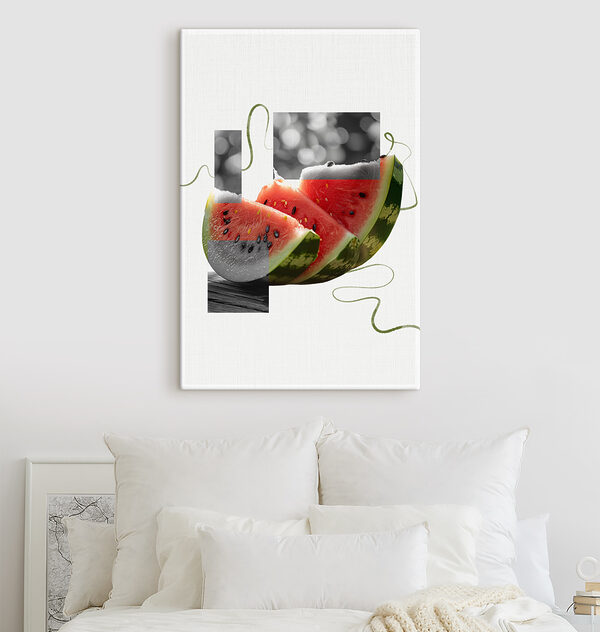 Watermelon slices with black seeds