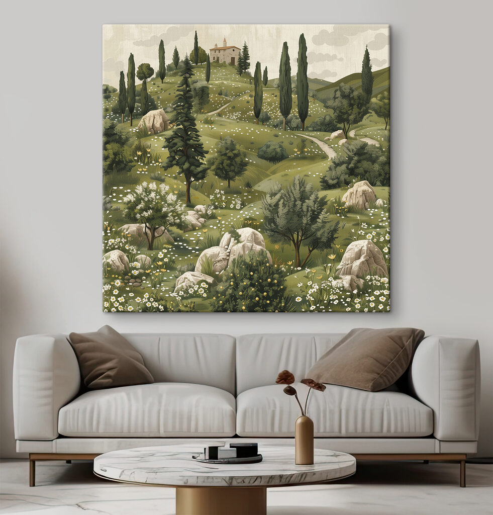 Landscape with trees and a house on top of it Landscape with trees and a house on top of it