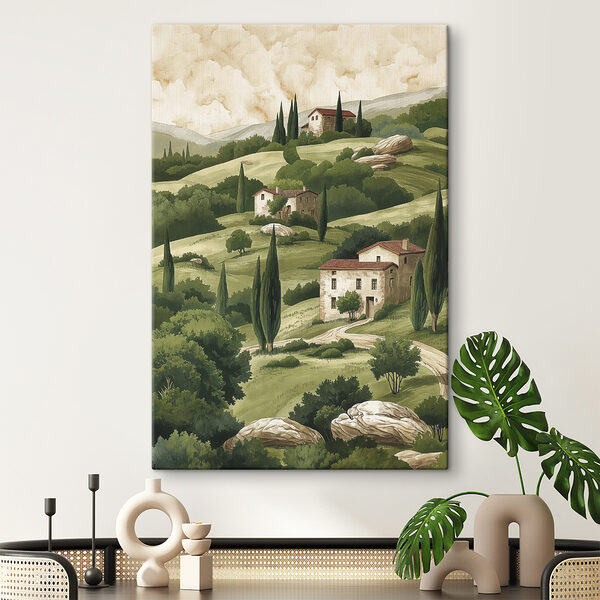 Quadri Dipinto raffigurante un paesaggio con case e alberi (COD: s40080) Quadri Quadri Dipinto raffigurante un paesaggio con case e alberi (COD: s40080)