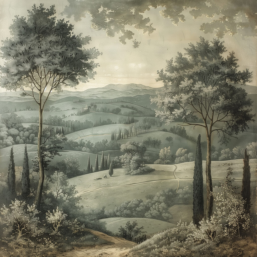 Landscape with trees and hills