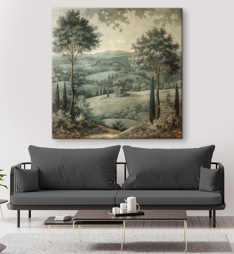 Landscape with trees and hills