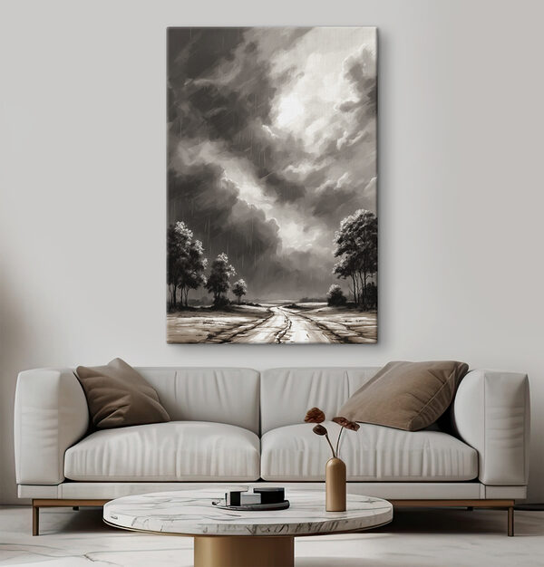 Quadri Immagine in bianco e nero di alberi e pioggia