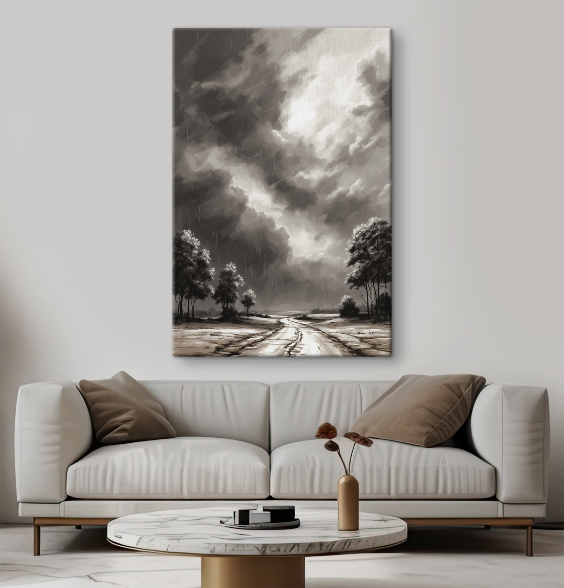 Black and white image of trees and rain Black and white image of trees and rain