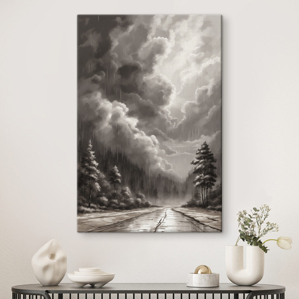 Black and white image of a forest and clouds Black and white image of a forest and clouds