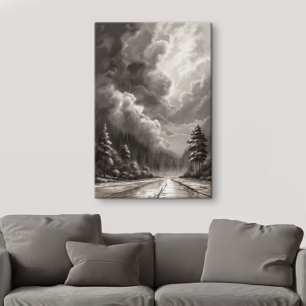 Black and white image of a forest and clouds Black and white image of a forest and clouds