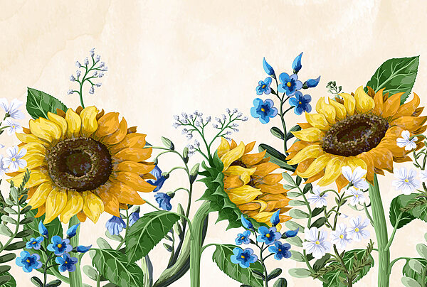 Gruppo di girasoli e altri fiori Gruppo di girasoli e altri fiori