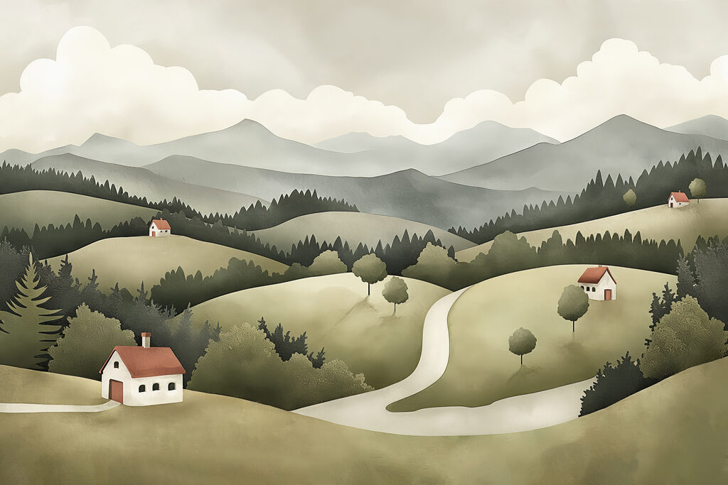 Paesaggio con case e alberi Paesaggio con case e alberi