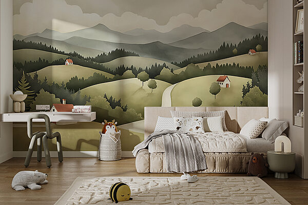 Paesaggio con case e alberi Paesaggio con case e alberi