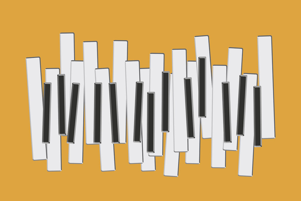 Tasti di pianoforte su sfondo giallo Tasti di pianoforte su sfondo giallo