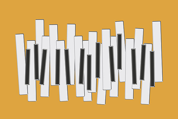 Tasti di pianoforte su sfondo giallo Tasti di pianoforte su sfondo giallo