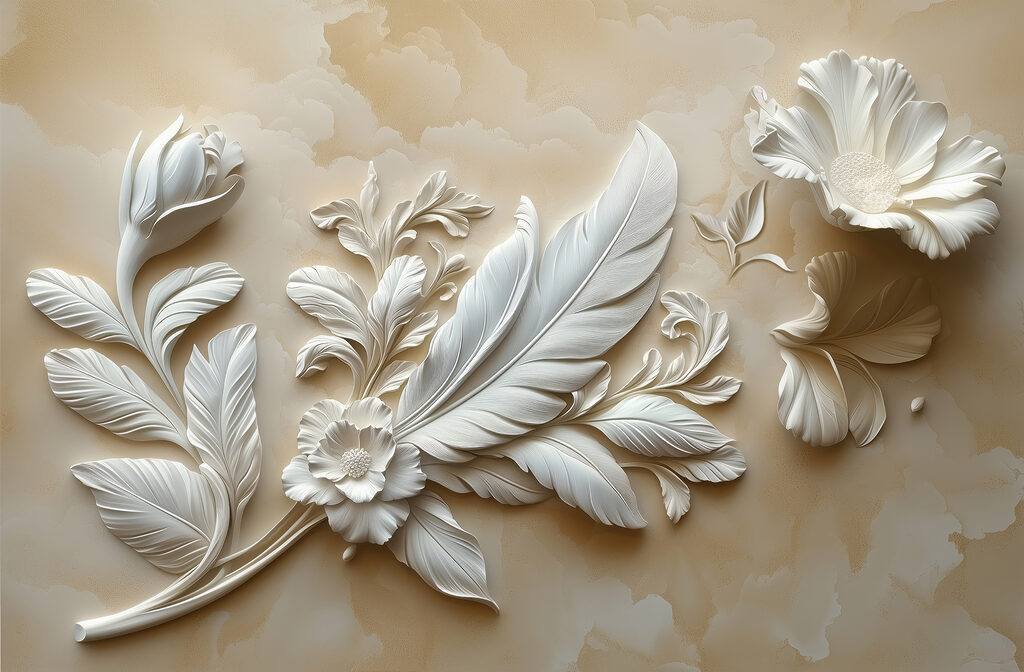 Disegno floreale bianco su una parete Disegno floreale bianco su una parete
