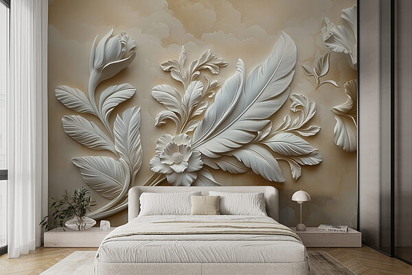 Disegno floreale bianco su una parete Disegno floreale bianco su una parete