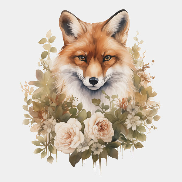 Fox with flowers around it