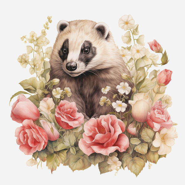 Raccoon surrounded by flowers Raccoon surrounded by flowers