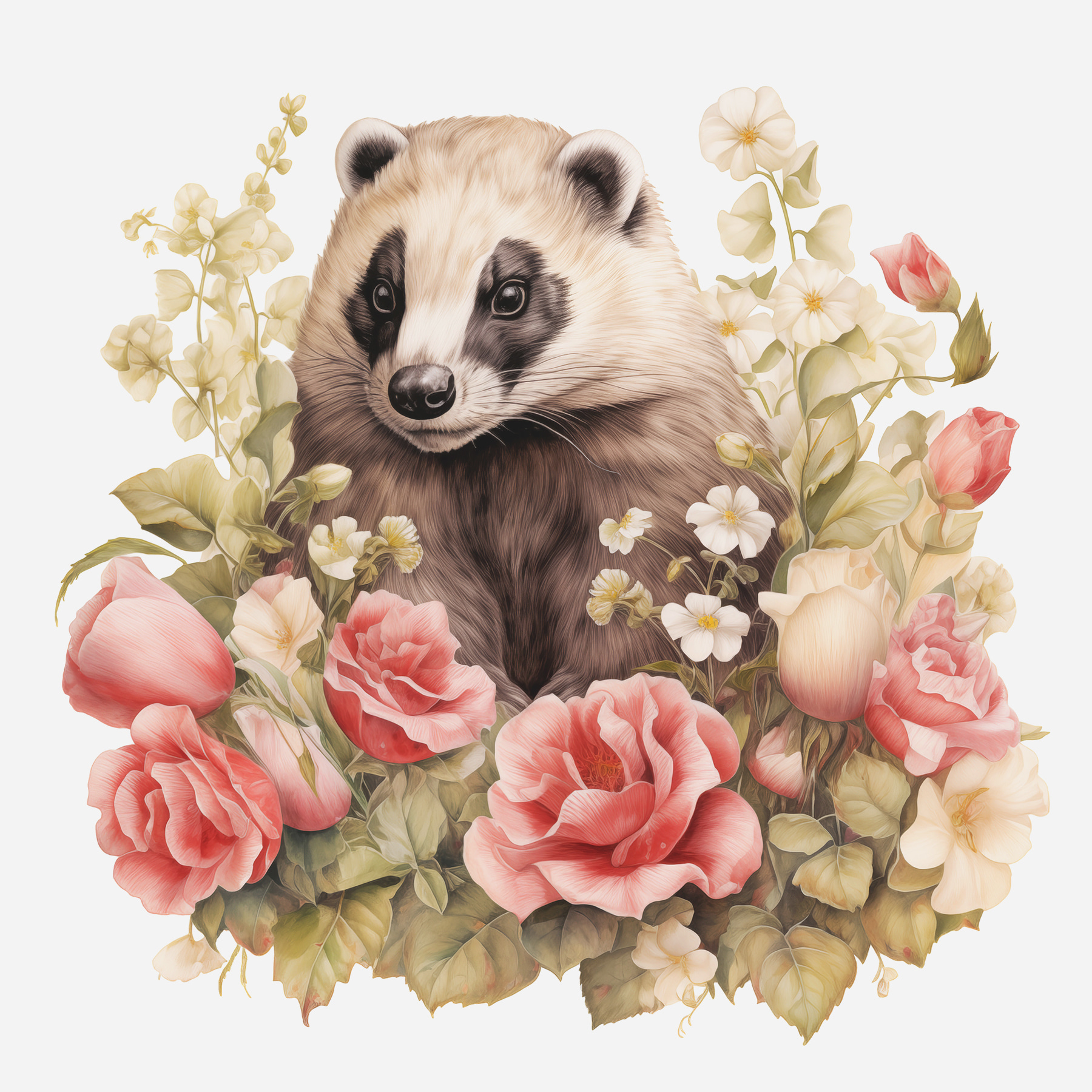 Raccoon surrounded by flowers Raccoon surrounded by flowers