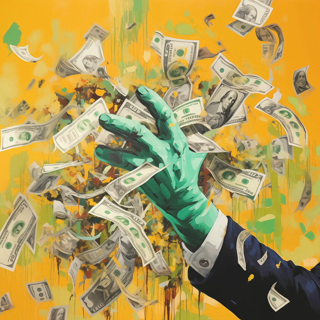 Hand in a suit throwing money