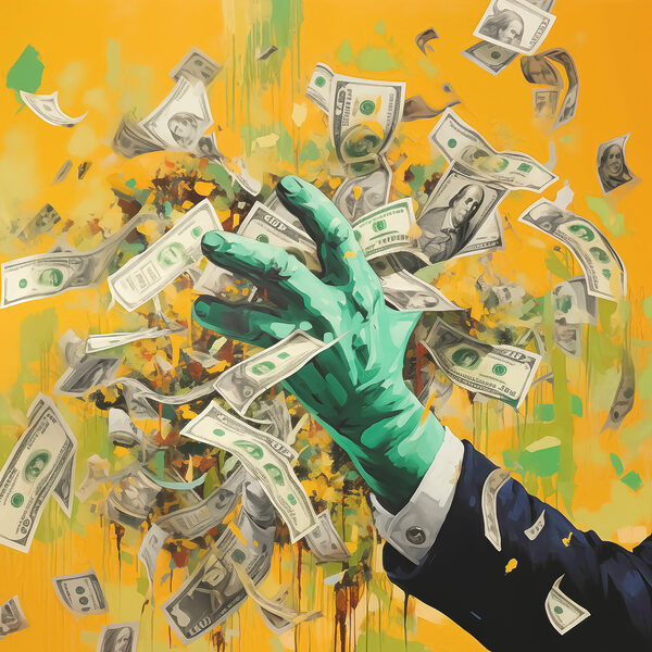 Hand in a suit throwing money