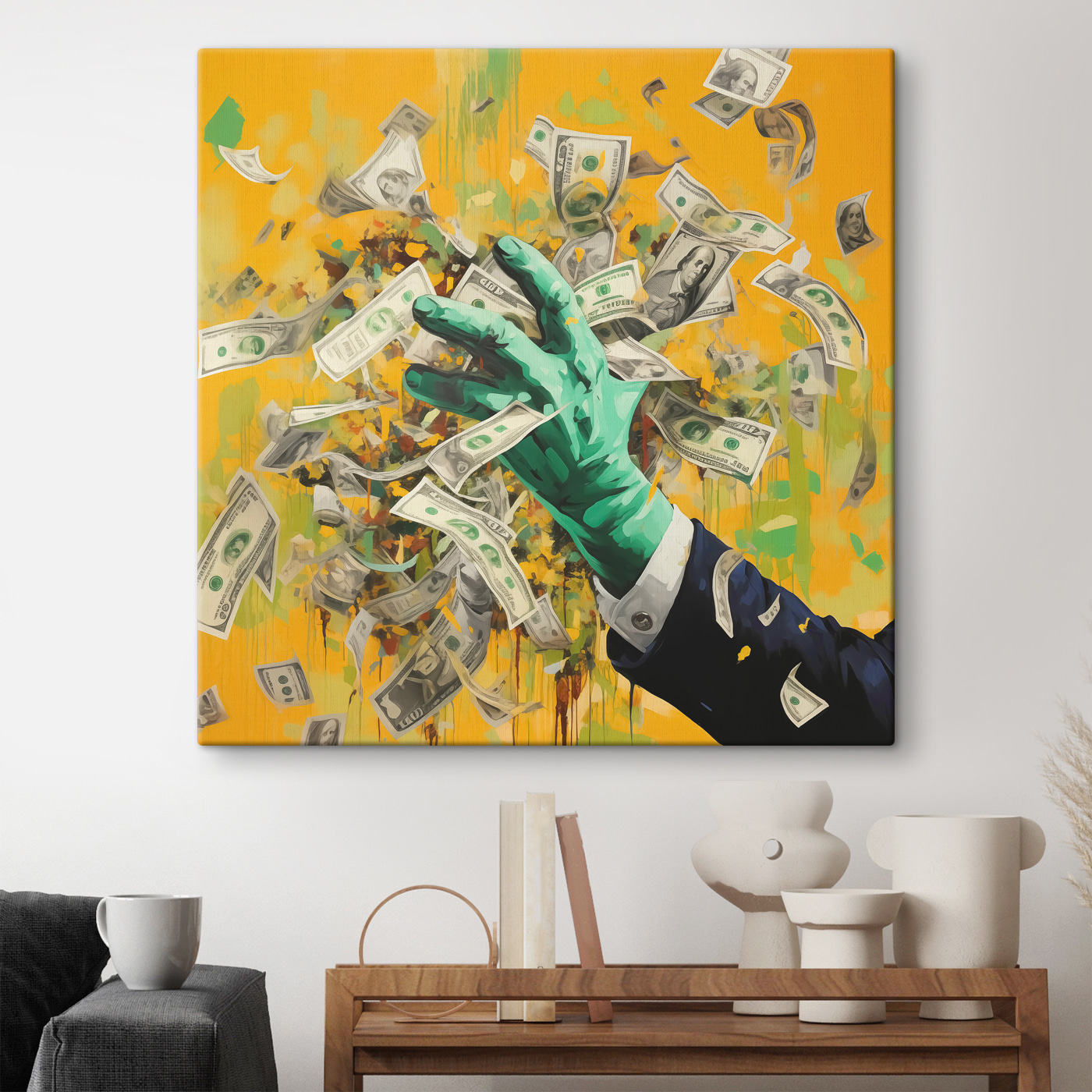 Hand in a suit throwing money